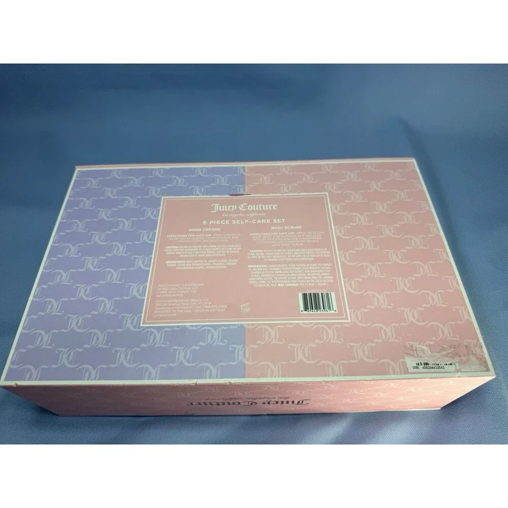 Juicy Couture 6 Piece Self Care Set, 2 Sugar Scrubs 4 Hand Creams Open Box